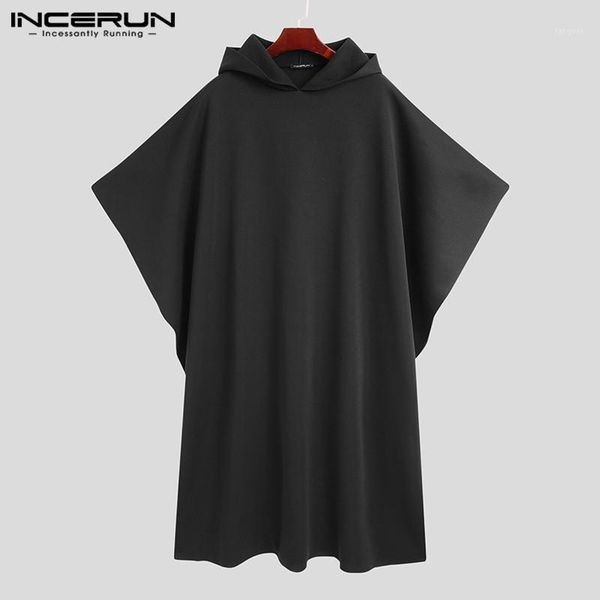 

stylish men cloak coats hooded cape solid loose 2020 streetwear punk style windproof men long trench chic winter poncho incerun1, Tan;black