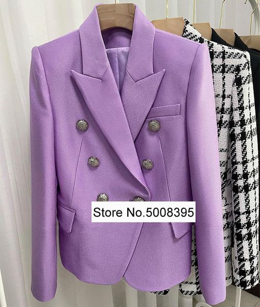 

women's suits & blazers 2021ss violet purple classic blazer silver buttons double breasted with shoulder pad fashion woman suit high qu, White;black