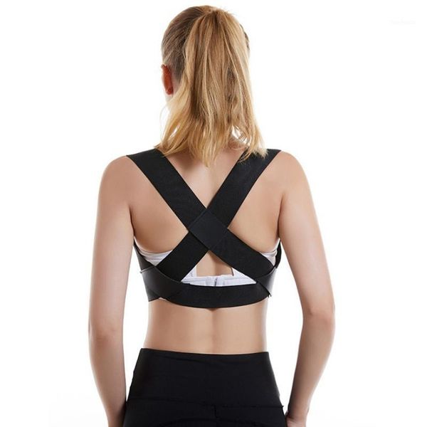 

back support adjustable braces men women breathable elastic correction band humpback corrector across supportb1, Black;blue