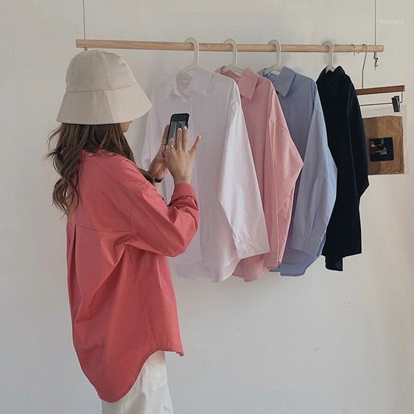 

basic solid blouse women korean spring autumn long sleeve cotton shirts women blouses casual blusas mujer1, White