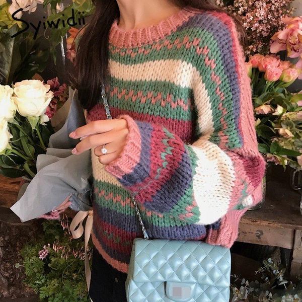 

syiwidii sweaters winter clothes women o-neck batwing sleeve pullovers patchwork korean girls sweaters fashion harajuku 201130, White;black