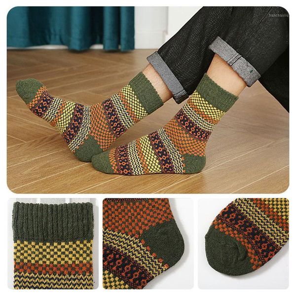 

sports socks 5pc casual men soft thick warm wool blends winter retro style colorful breathable1, Black