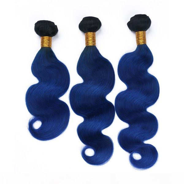 

#1b blue two tone ombre virgin hair bundles body wave indian human hair weave extensions black and blue ombre indian hair wefts wholesale