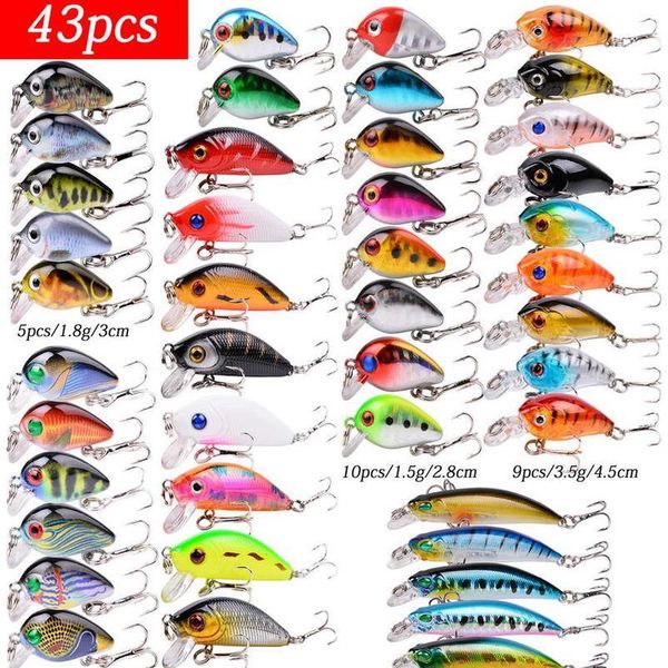

43 pcs mixed fishing lure bait set kit wobbler crankbait swimbait with treble hook sea fishing tools pesca drop jlltqb