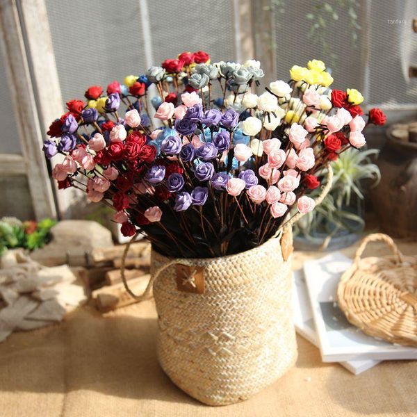 

1 bunch 15 heads mini rose colorful foam flowers artificial flower home decor for wedding small roses bouquet decoration1