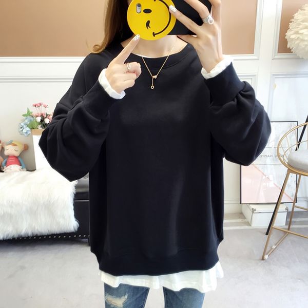 

2020 осень корейский сплошной цвет универсальный длинный рукав женщин случайный большой рыхлой чистый красный супер пожара top свитер свитер, Black