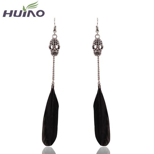 

dangle & chandelier earings promotion women brincos sterling jewelry 2021 est arrival feather shape long drop earrings skull plated fine, Silver