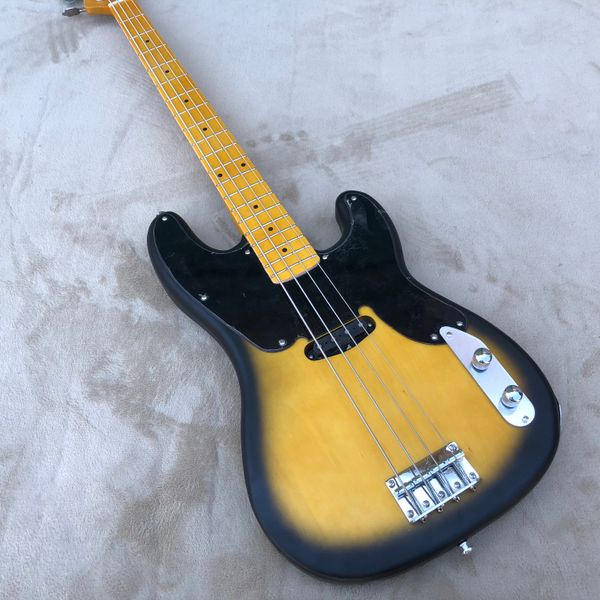 Yenilikçi 4-String Bas Elektro Gitar, Siyah ve Sarı Renk Eşleştirme, Retro Elektronik Enstrüman