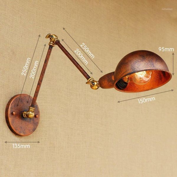 

vintage wall lamp industrial wall lights retro rust color sconce lights double long arms for indoor decoration wandlamp1