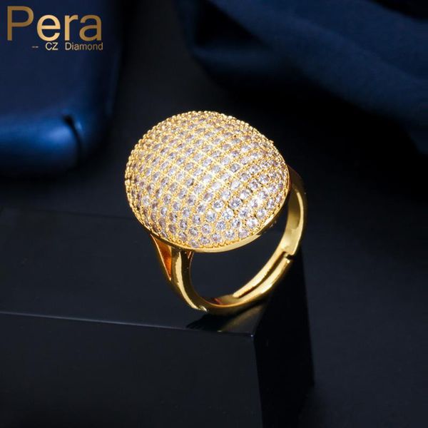 

pera luxury full shiny cubic zirconia paved yellow gold round resizable finger rings for women engagement party jewelry r152, Slivery;golden