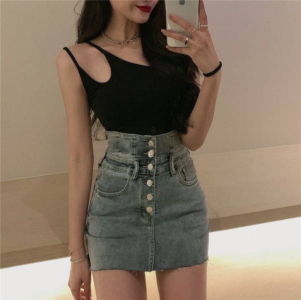 

autumn 2020 new short cardigan shoulder strap + breasted denim skirt 3-piece fashion suit for women