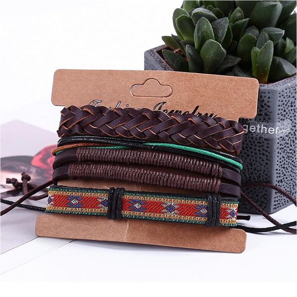 

eif dock ethnic 4 pcs/set wood beads charm handmade woven men leather bracelets women vintage bangle male homme jllefp