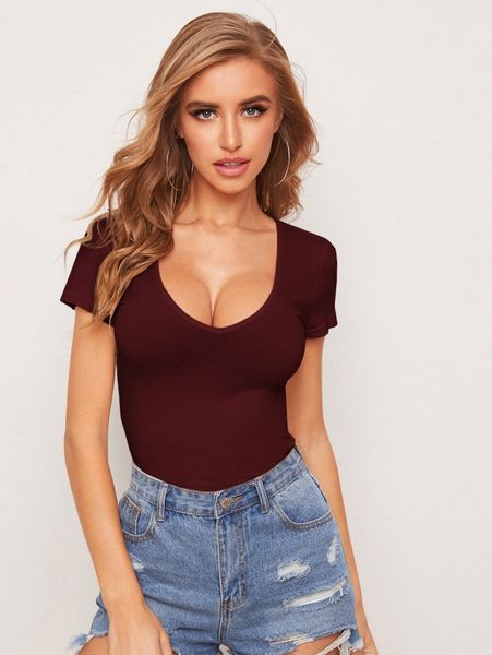 

v neck solid tee r3od#, White
