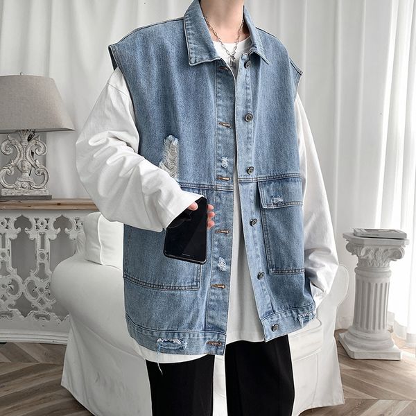 

vest men's loose 2020 new perforated versatile coat sleeveless jeans ds958tp60, Black;white