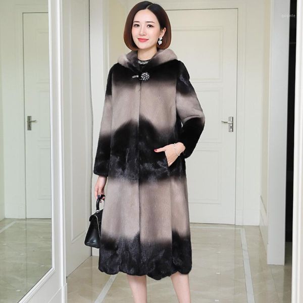 

women 2021 winter medium-long faux fur coat female casual hooded slim plush outerwear ladies fake fur warm jacket overcoat s1231, Black