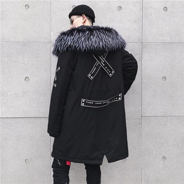 

men's trench coats 2021 high street black hooded long winter jacket men parka puffer1, Tan;black