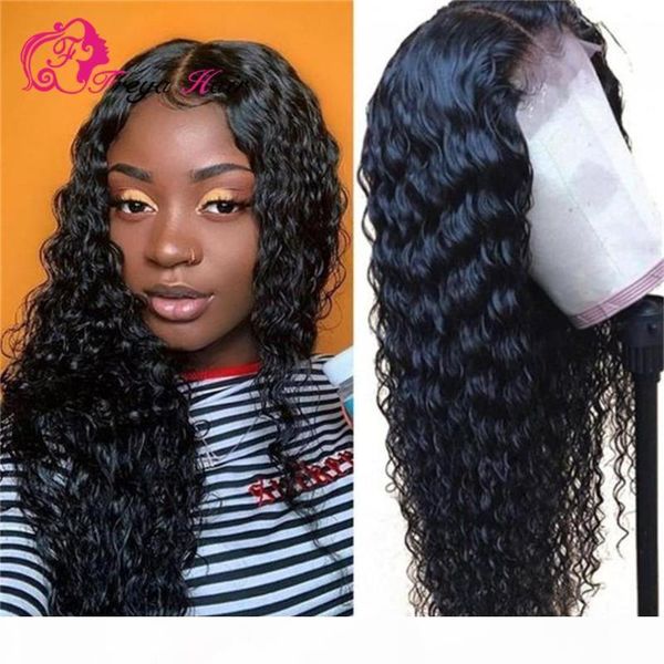 

deep wave lace front human hair wigs 13x4 natural color lace front wigs for women brazilian pre plucked reny hair, Black;brown