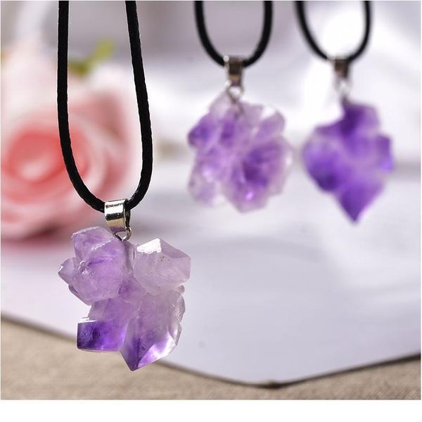 

1pc natural crystal pendant necklace brazil amethyst crystal random shaped stones reiki fashion mineral jewelry for wome jlllsz, Black