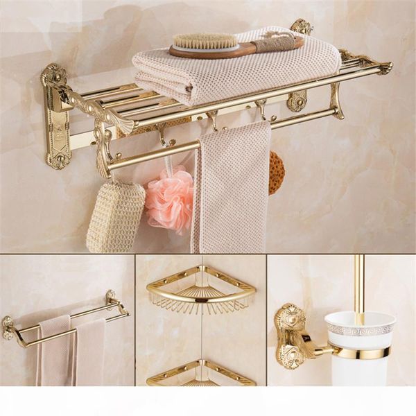 

bathroom accessories set gold carved brass towel rack paper holder towel bar robe hooks soap dish corner shelf bath hardwre set sqcsyf