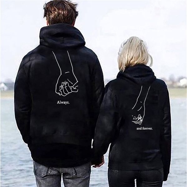 

omsj couple letter print matching autumn winter long sleeve always forever hoodies fashion lovers sweatshirts hooded fall gifts 201112, Black