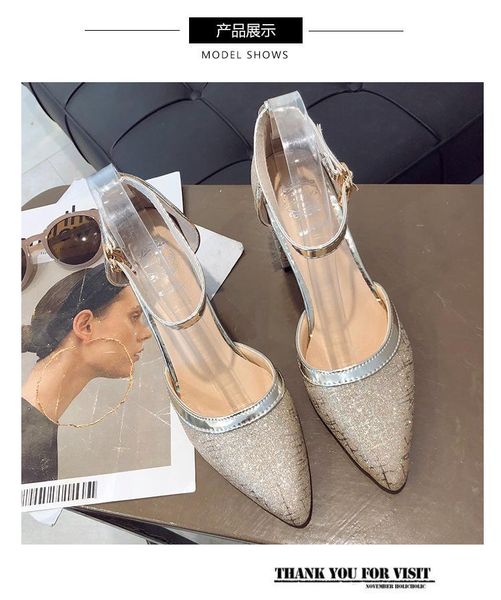 

sandals 2021 new women's korean high-heeled shoes all kinds of thick heeled sandals fashion roman women's casual shoes, Black