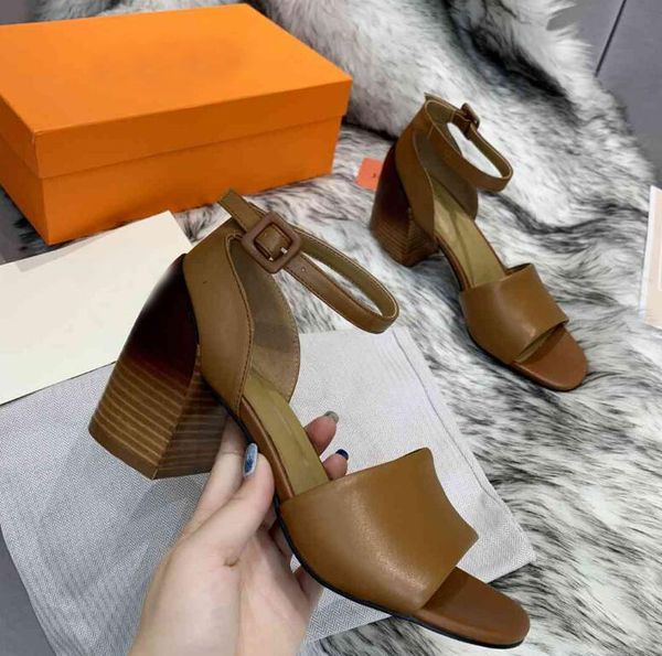 

[orignal box] brand name h womens high heel 7cm sandals real leather female buckle strap shoes sz35-41, Black