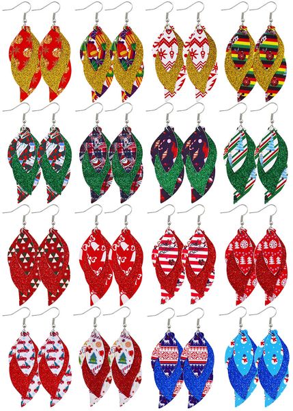 

christmas earrings 3 layered s shapelightweight faux leather leaf earrings glitter red dangle earring for women gifts, Silver