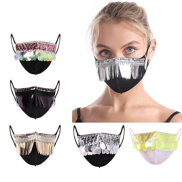 

sequin protective mask bling face masks sequin hanging ear type dustproof masks round long sequins woman masks party shine mask 62 g2