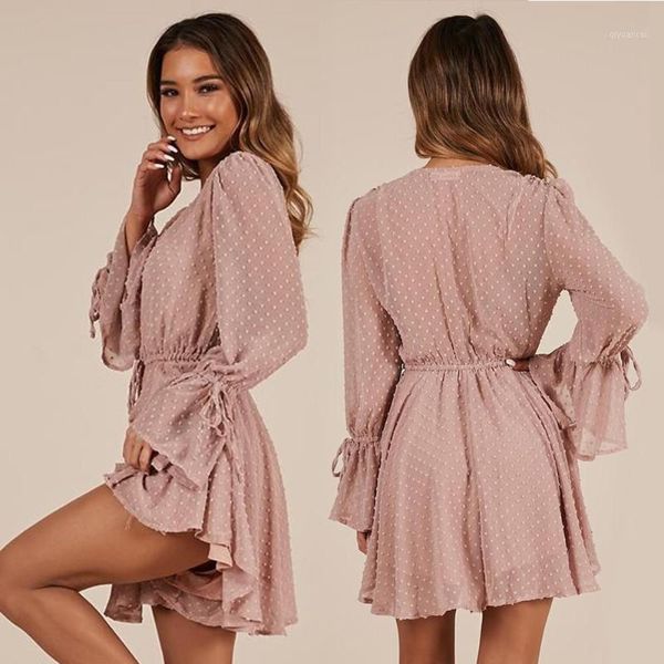 

ladies large size solid color long sleeve jumpsuit women high waist loose bodysuit tunic v-neck chiffon playsuits for lady1, Black;white
