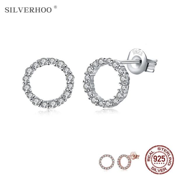 

stud silverhoo earrings for women 925 sterling silver trendy cubic zirconia circle earring wedding engagement jewelry gift, Golden;silver