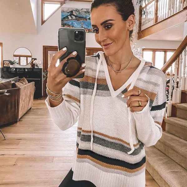 

women ladies autumn winter hooded sweaters casual loose v-neck long sleeve lightweight pullover jumpers blouses, White;black