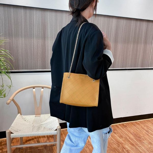 

youth ladies simple versatile bag women solid color leather tote shoulder bag temperament chain crossbody handbag