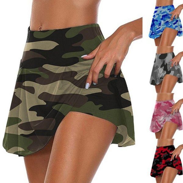 

women high waist 2-in-1 sport skorts camouflage pleated golf skirts with shorts x7ya, White;black