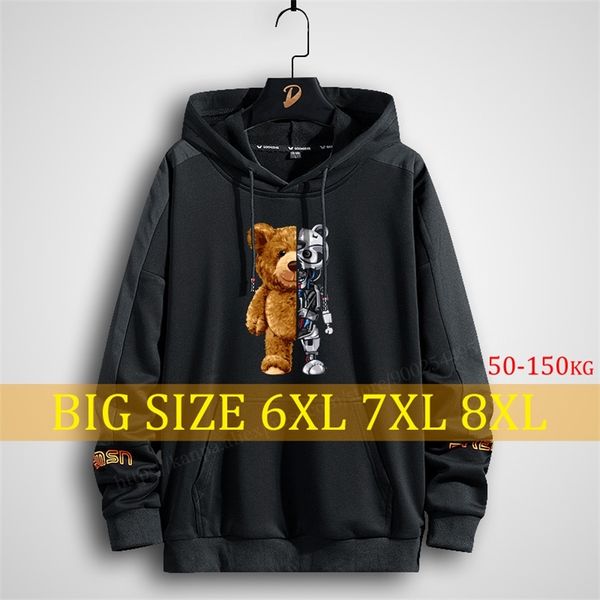 Plus Size Homens Hoodies Impressão Anime Mulheres Harajuku Streetwear Oversized Moletom Estilo Longo Com Capuz Urso Preto 8XL 220217