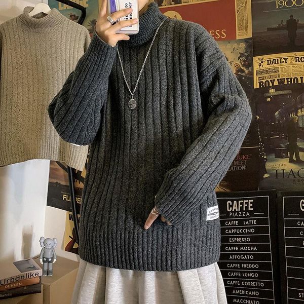 

2020 autumn and winter new youth popular men's solid color loose thick warm knit sweater fashion casual high neck pullover, White;black
