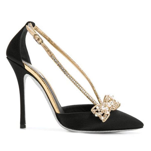 

women rhinestone wedding shoes pointed toe high heels 8.5cm pearl bowknot pumps thin heels bride shoes dress stiletto for women, Black