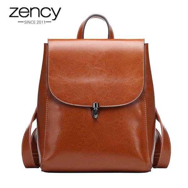 

zency fashion women backpack 100% genuine leather knapsack casual travel bag preppy style girl's schoolbag bags