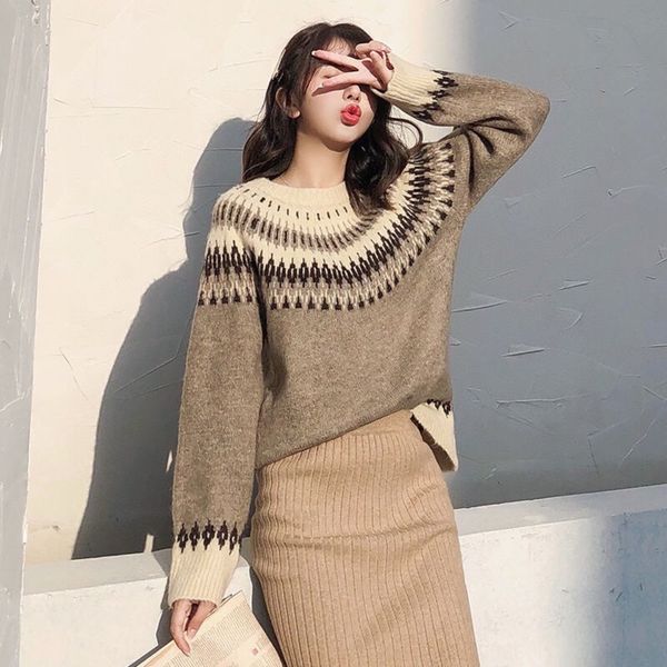 

2020 new sun flower collar nordic style lazy wind early autumn gentle wind sweater sweater pullover women loose pullover autumn winter yctpr, White;black