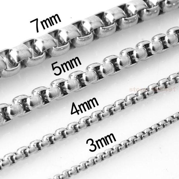

3/4/5/6mm 18in-40in classic mens silver tone stainless steel box link chain necklace matching for pendant