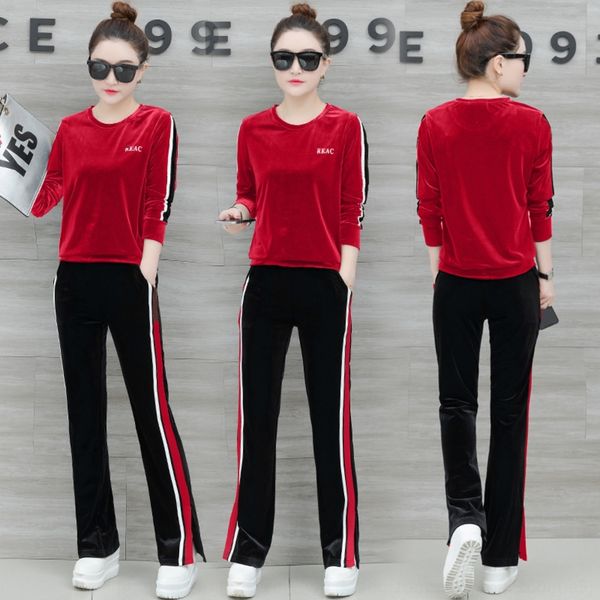 

pblqp золото бархат спортивный костюм женские случайные осень широкие зимние брюки pantssweater широкую ногу pantsnew 2020 моды круглый свит, Gray