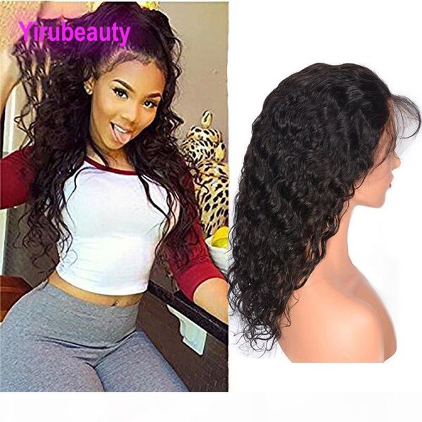 

peruvian human hair lace front wigs water wave natural color lace front with baby hair pre plucked lace front wig 8-30inch, Black;brown