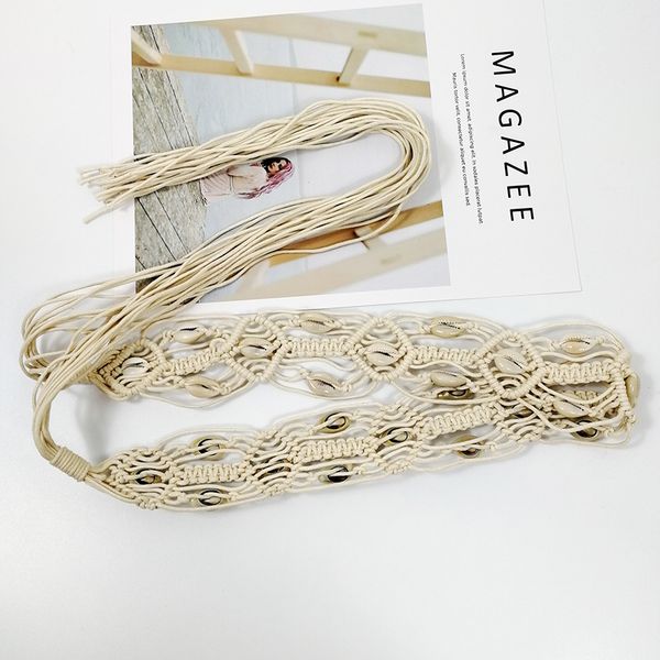 

designer belts for women bohemia shell straw belt boho dress waistband knot long cummerbunds wide ceinture femme, Black;brown