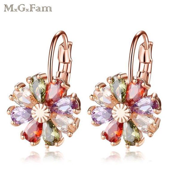 

mxgxfam colorful flowers hoop earrings for women rose gold color + cubic zircon lead and nickel free, Golden;silver
