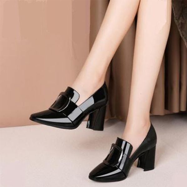 

2021 tino kino new women's pu leather buckle pumps autumn woman crystal slip on square high heels fashion shoes plus size 9cs1, Black