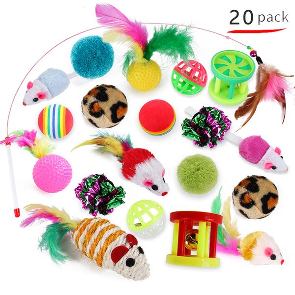 20 pz / set Pet Cat Toys Divertente Multi-forma Gattino Bastone Palla Piuma Giocattoli Interattivi Giocare Giocattoli Per Gatti Cani Accessori per animali domestici 201111