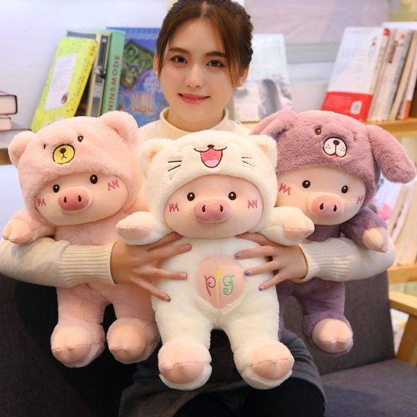 

30cm/40cm/50cm kawaii cross-dressing piggy plush toy soft cartoon animal cat/bear/dog stuffed doll girls valentine's day gifts y200723