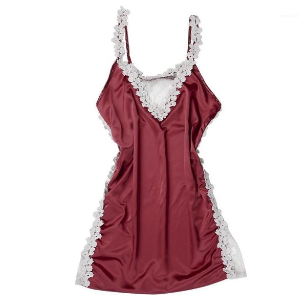 

women's sleepwear women lingerie v-neck solid night dress embroidery nightwear lace sleeveless underwear nightgowns1, Black;red