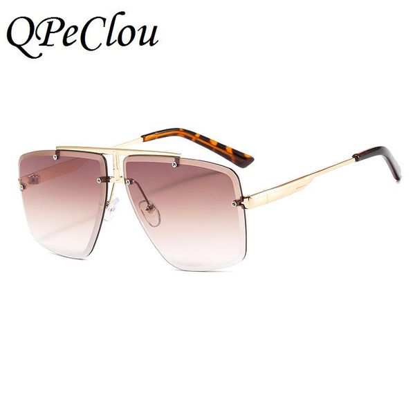 

qpeclou 2020 new fashion rimless square sunglasses women brand designer metal big frame sun glasses men vintage, White;black