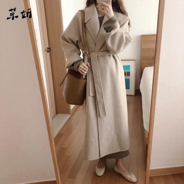 

women korean winter long overcoat outwear coat loose plus size cardigans long sleeve manteau femme hiver elegant, Tan;black