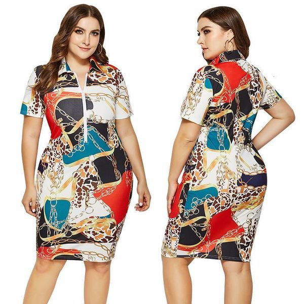 

2021 brand new women summer dress vestidos print casual straight 5xl knee length plus size polo office dresses, Black;gray